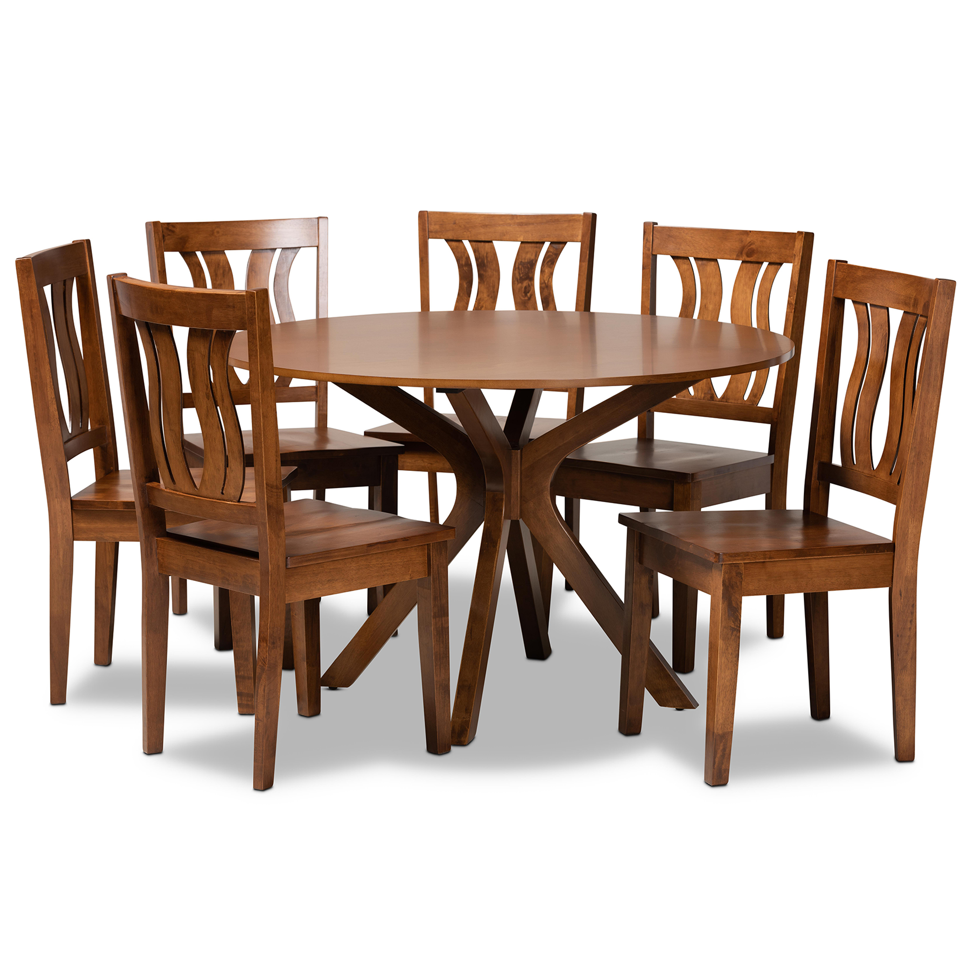 Baxton Studio Mare Modern and Contemporary Transitional Walnut Brown Finished Wood 7-Piece Dining Set